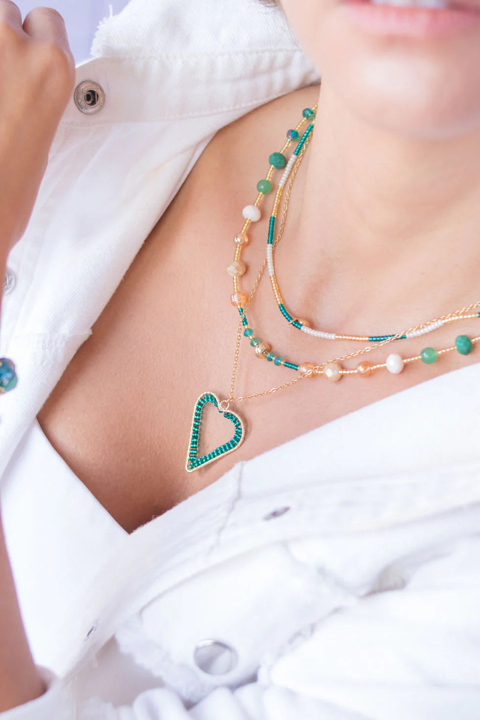 Green Woven Heart Necklace