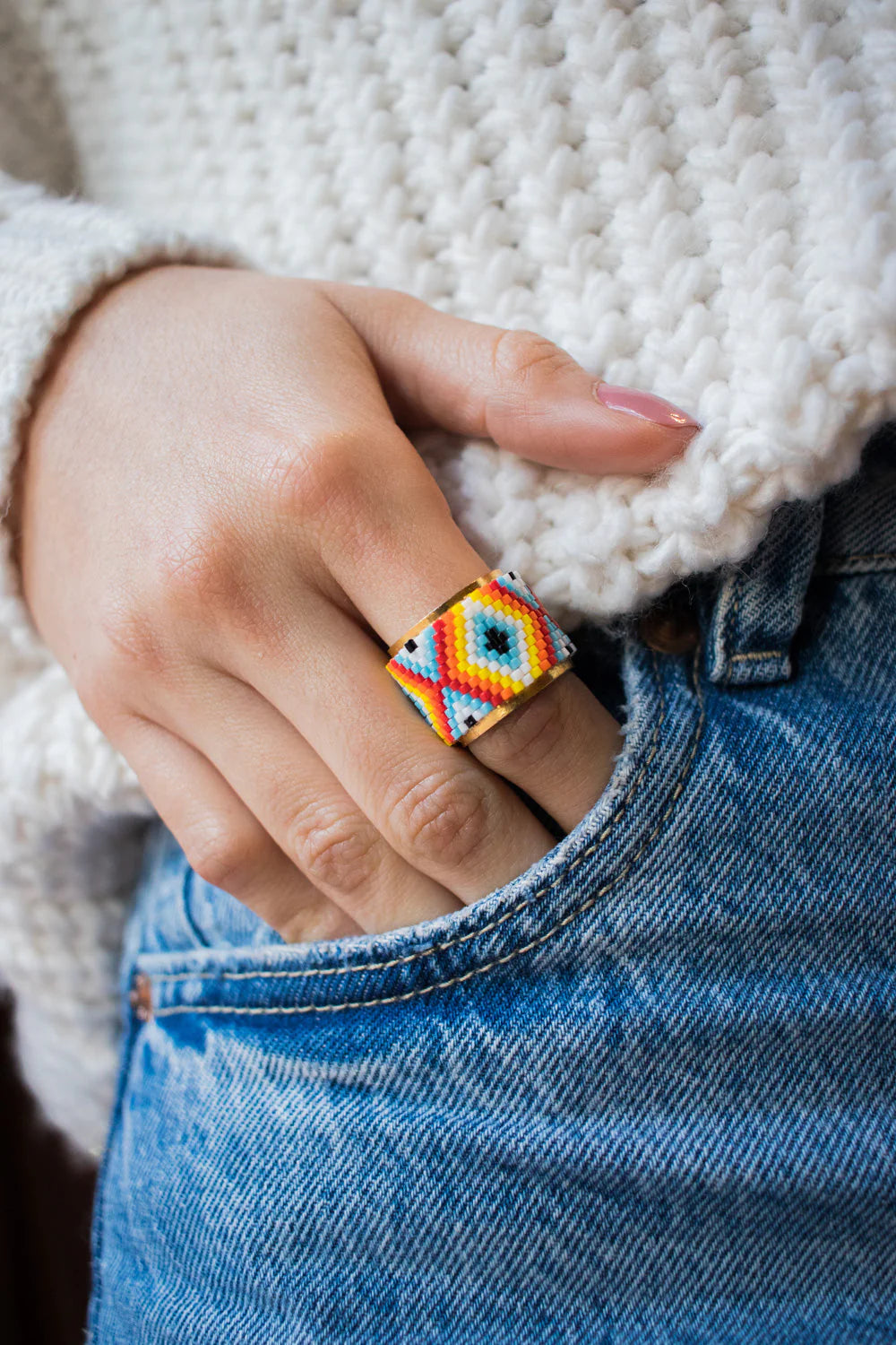 Miyuki Blue Eye Ring