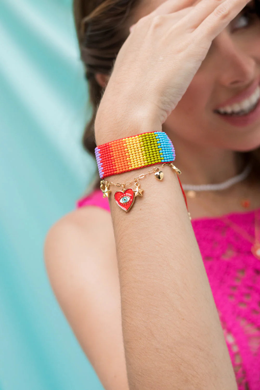 Rainbow Bracelet with Red Heart